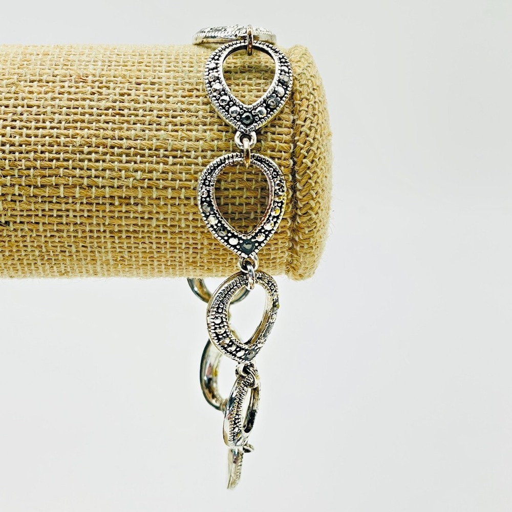 Silver Tone Open Oval Link Bracelet Modern Geometric Fashion